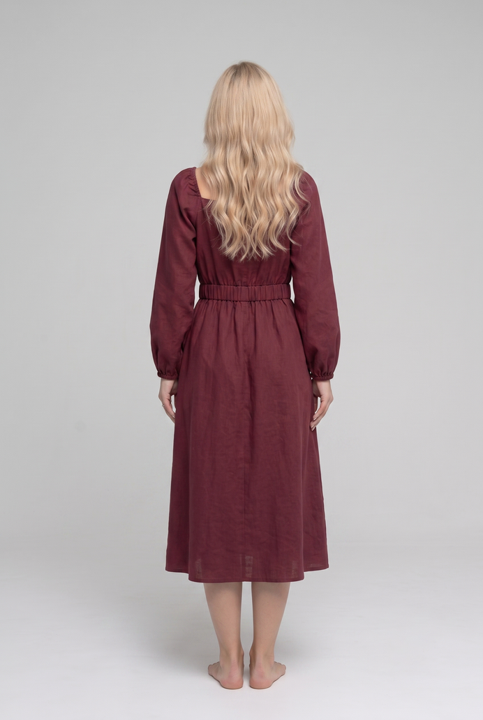 Balloon Sleeve Cotton Flared Midi Dress