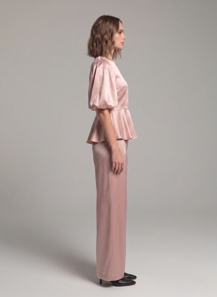 Balloon Sleeve Satin Co-ord Set