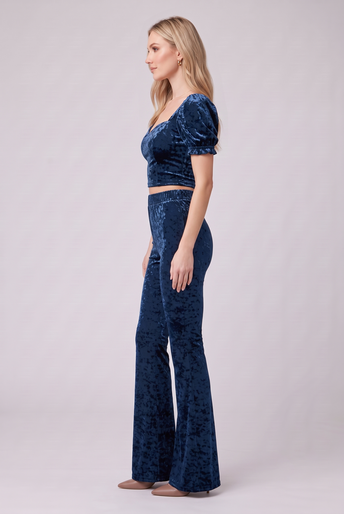 Korean Velvet Crop Top & Bell Bottom Pant Set