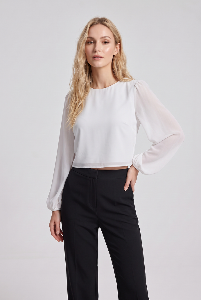 Chiffon Balloon Sleeve Crop Top
