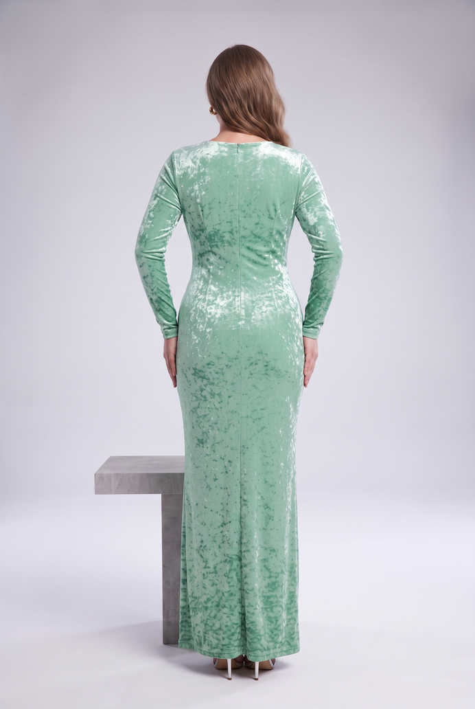 Korean Crushed Velvet Fish Cut Gown