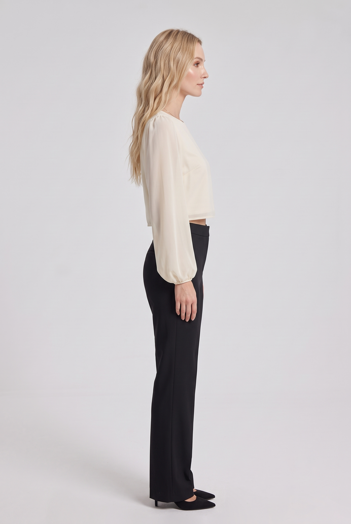 Chiffon Balloon Sleeve Crop Top