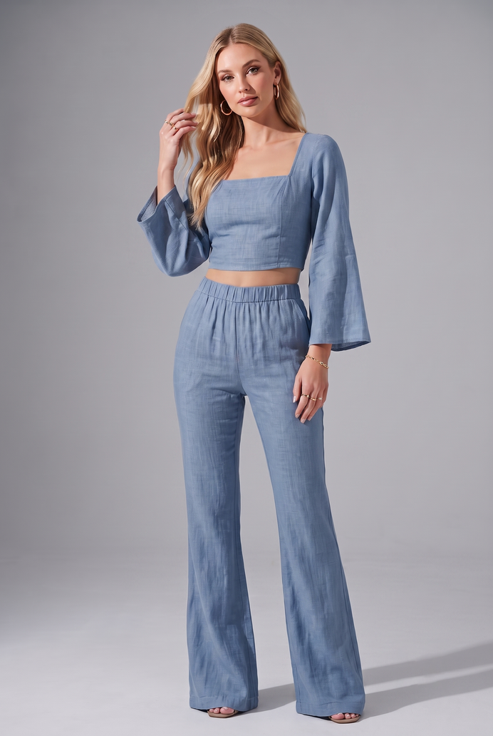 Flared Sleeve Denim Co-ord Set