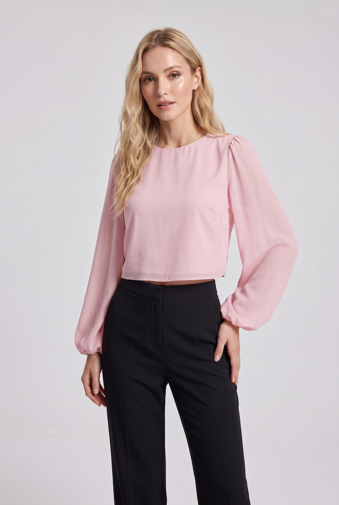Chiffon Balloon Sleeve Crop Top