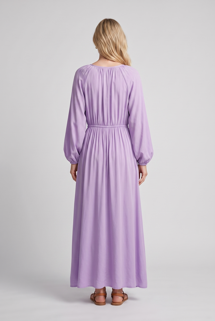 Fit & Flare Rayon Balloon Sleeve Maxi Dress
