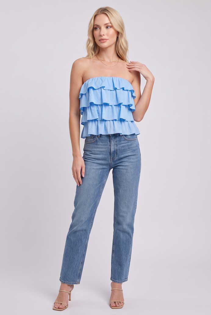 Cotton Crop Frilled Tube Top