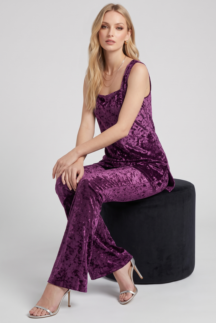 Korean Velvet Sleeveless Co-ord Set