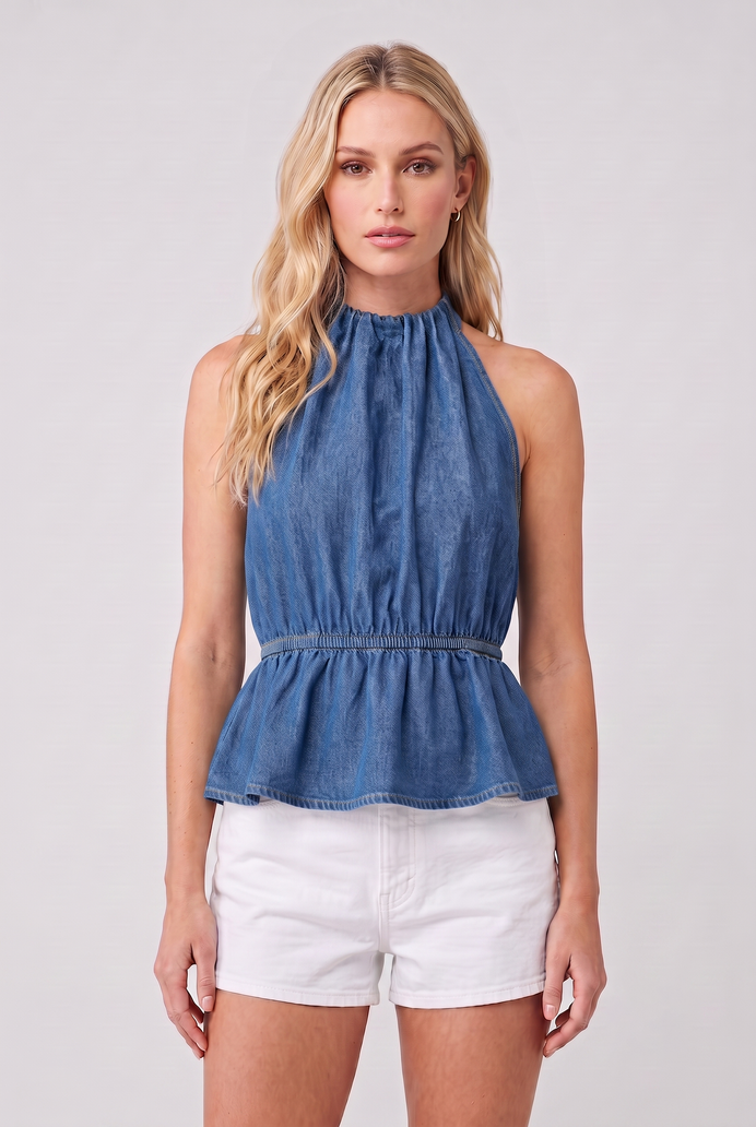 Halter Neck Denim Crop Top