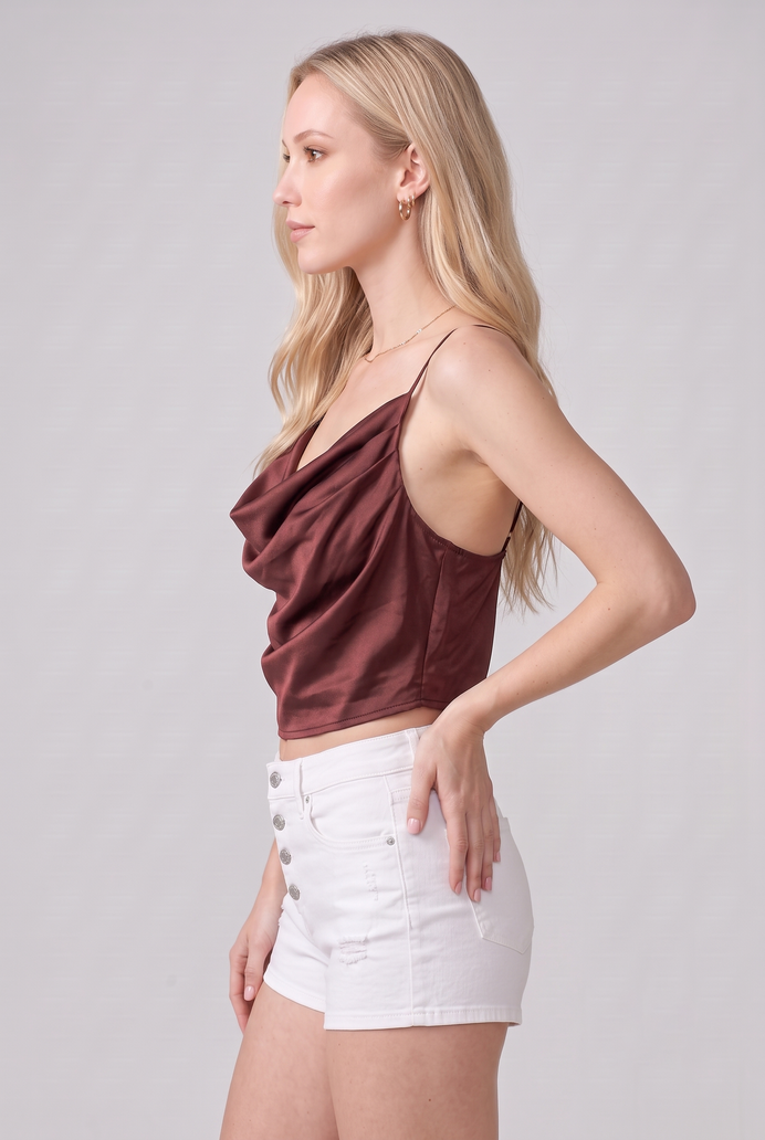 Cowl Neck Satin Crop Top