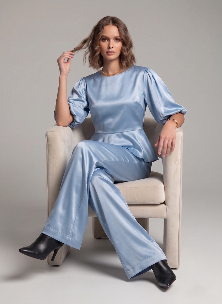 Balloon Sleeve Satin Co-ord Set