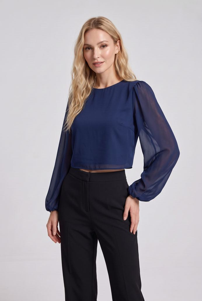Chiffon Balloon Sleeve Crop Top