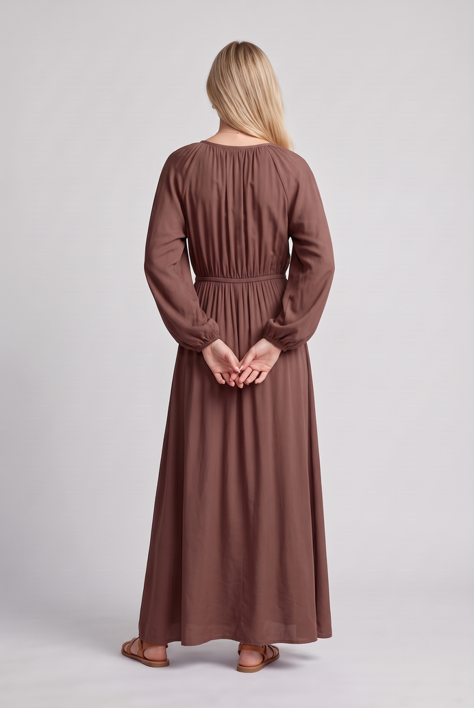 Fit & Flare Rayon Balloon Sleeve Maxi Dress