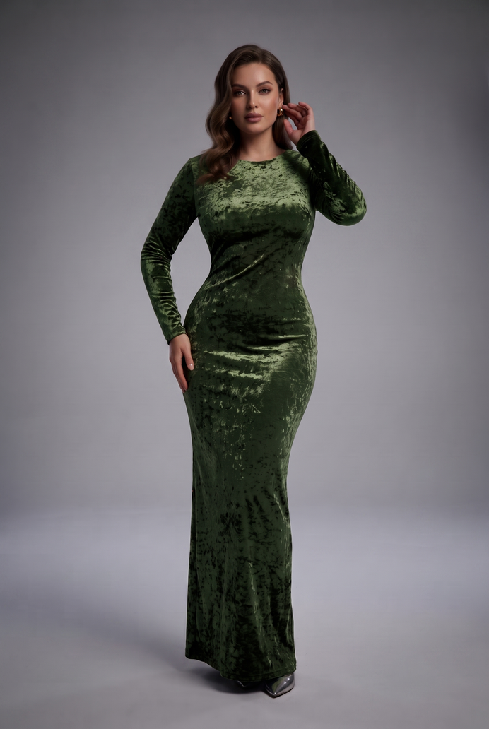 Korean Crushed Velvet Fish Cut Gown