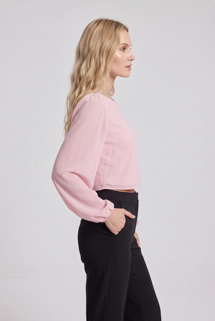 Chiffon Balloon Sleeve Crop Top