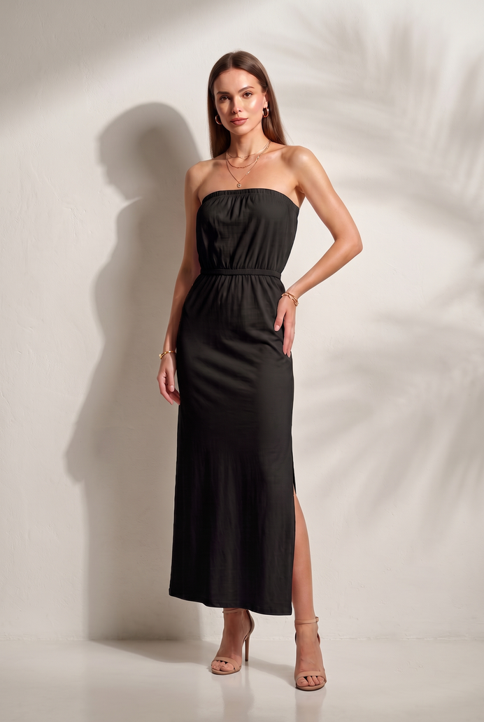Cotton Tube Side Slit Long Dress