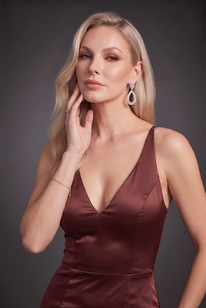 Backless Satin Side Slit Long Dress