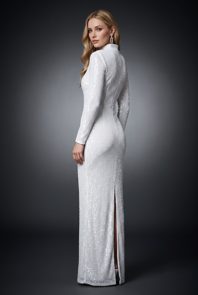 Partywear Sequins Back Slit Long Dress