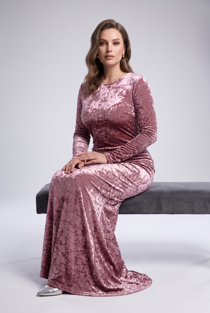 Korean Crushed Velvet Fish Cut Gown