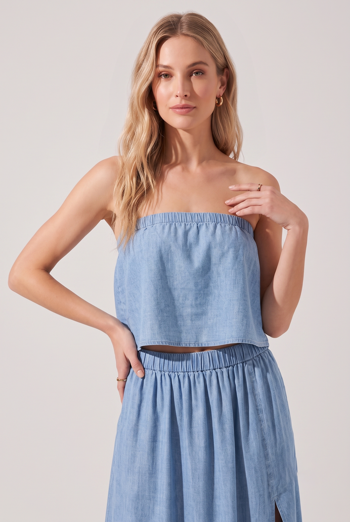 Denim Co-ord Skirt & Tube Top Set