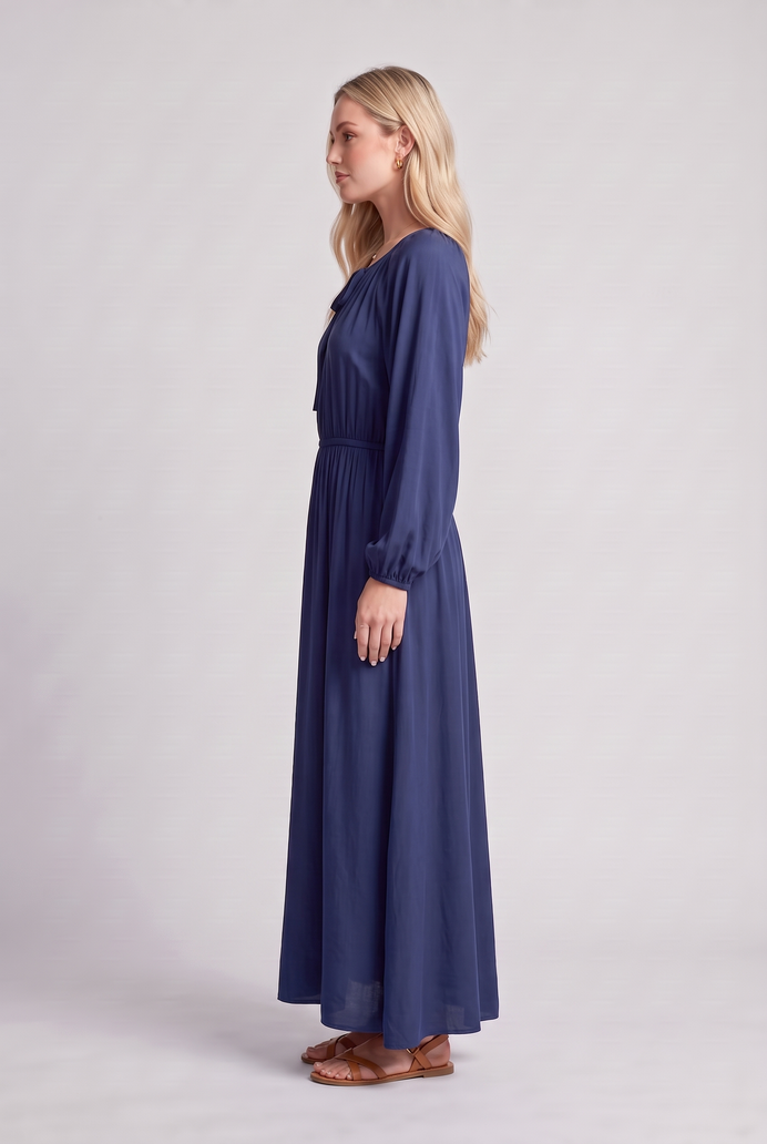 Fit & Flare Rayon Balloon Sleeve Maxi Dress
