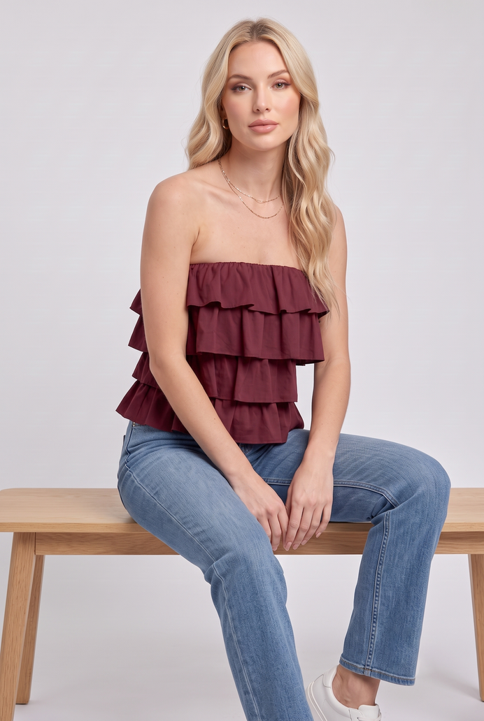 Cotton Crop Frilled Tube Top