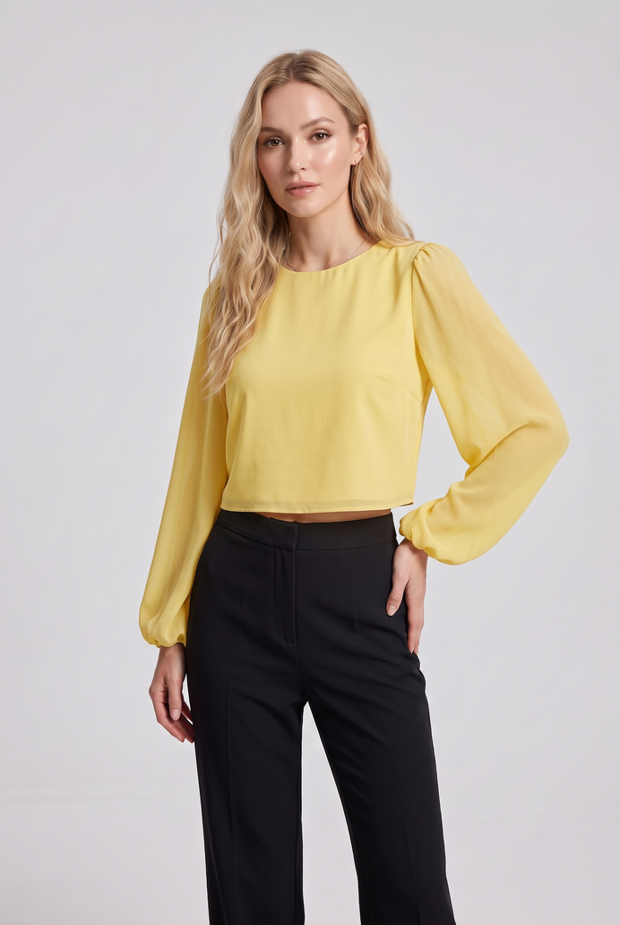 Chiffon Balloon Sleeve Crop Top
