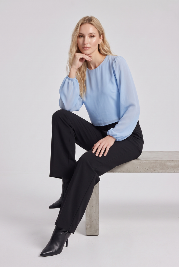 Chiffon Balloon Sleeve Crop Top
