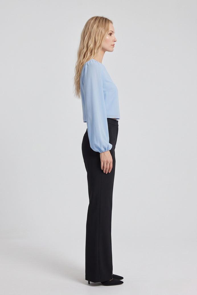 Chiffon Balloon Sleeve Crop Top