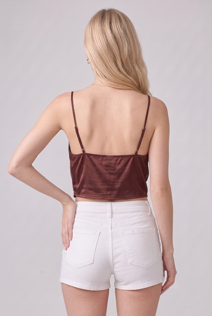 Cowl Neck Satin Crop Top