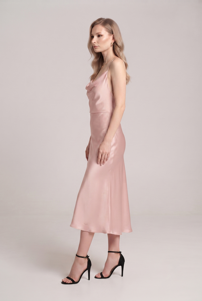 Bodycon Satin Cowl Neck Backless Midi Dress