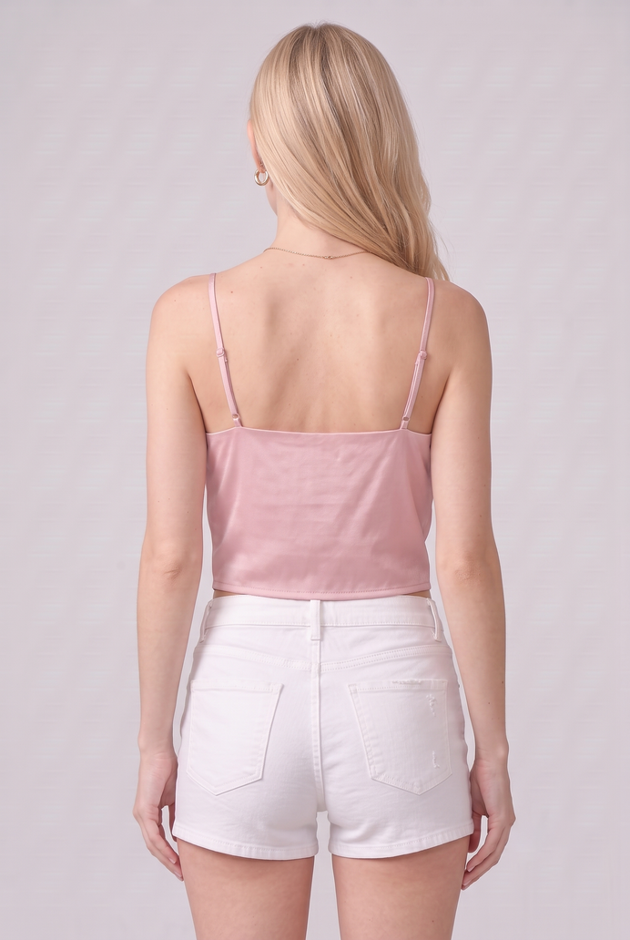Cowl Neck Satin Crop Top
