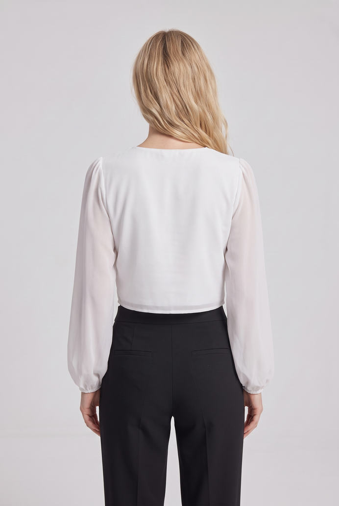 Chiffon Balloon Sleeve Crop Top
