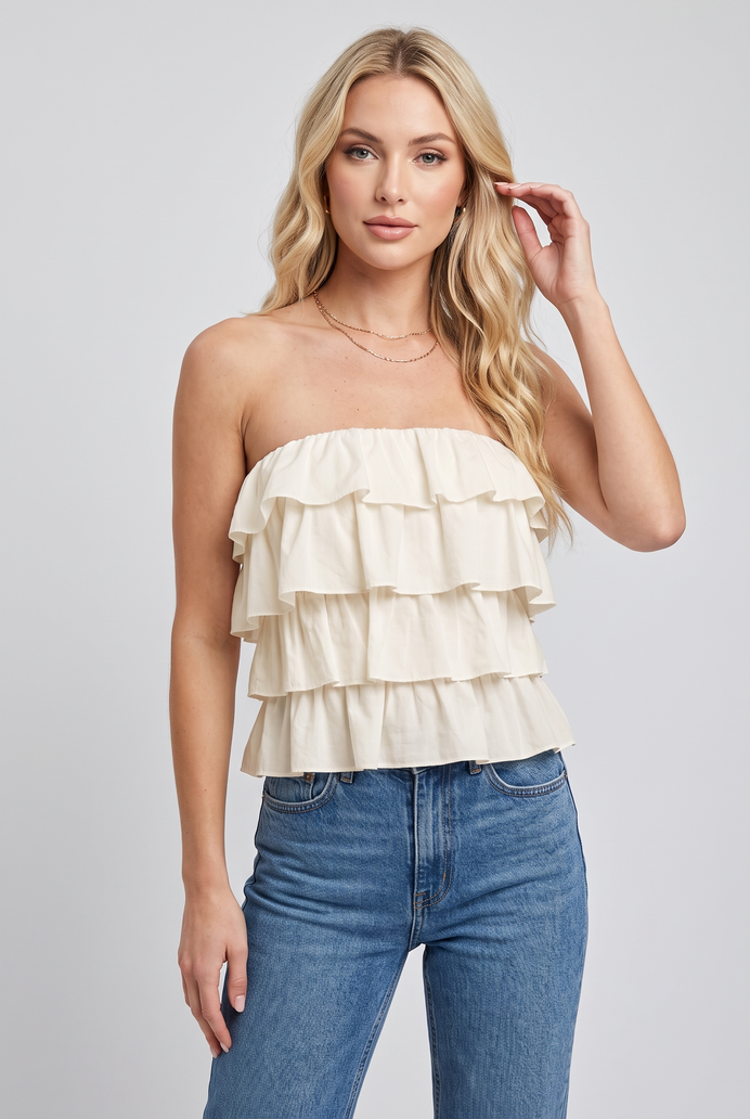 Cotton Crop Frilled Tube Top