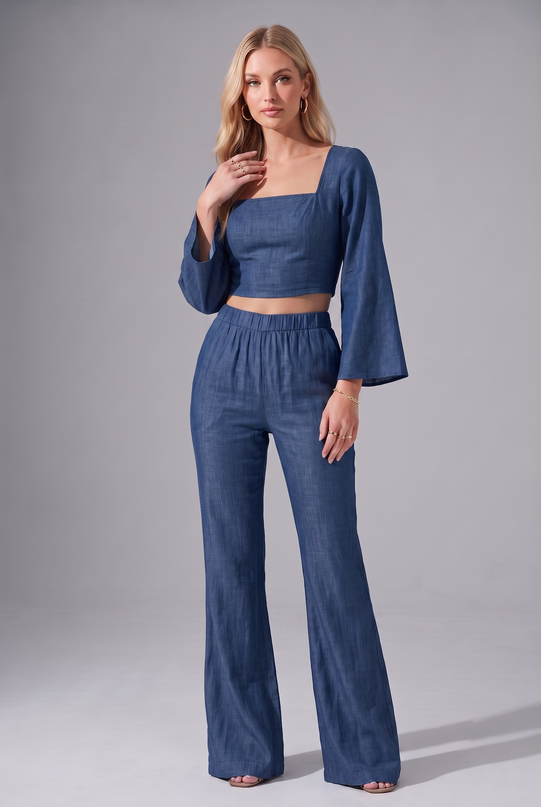 Flared Sleeve Denim Co-ord Set