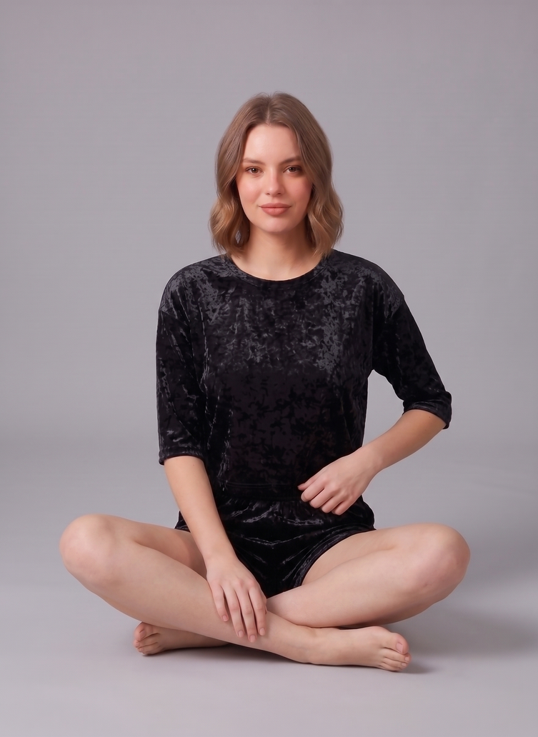 Korean Velvet Crop Top And Short Set