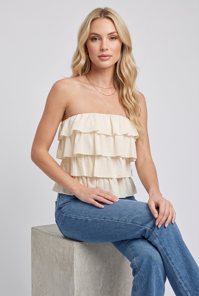Cotton Crop Frilled Tube Top