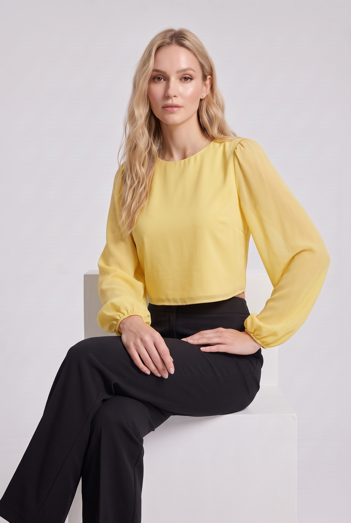Chiffon Balloon Sleeve Crop Top