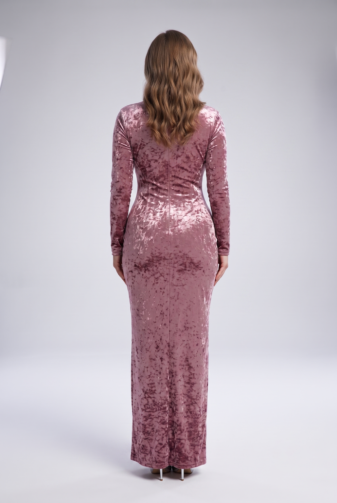 Korean Crushed Velvet Fish Cut Gown