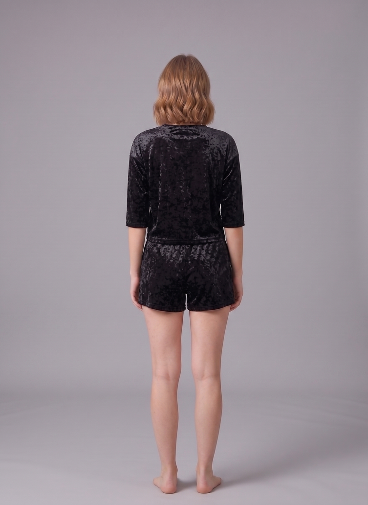 Korean Velvet Crop Top And Short Set