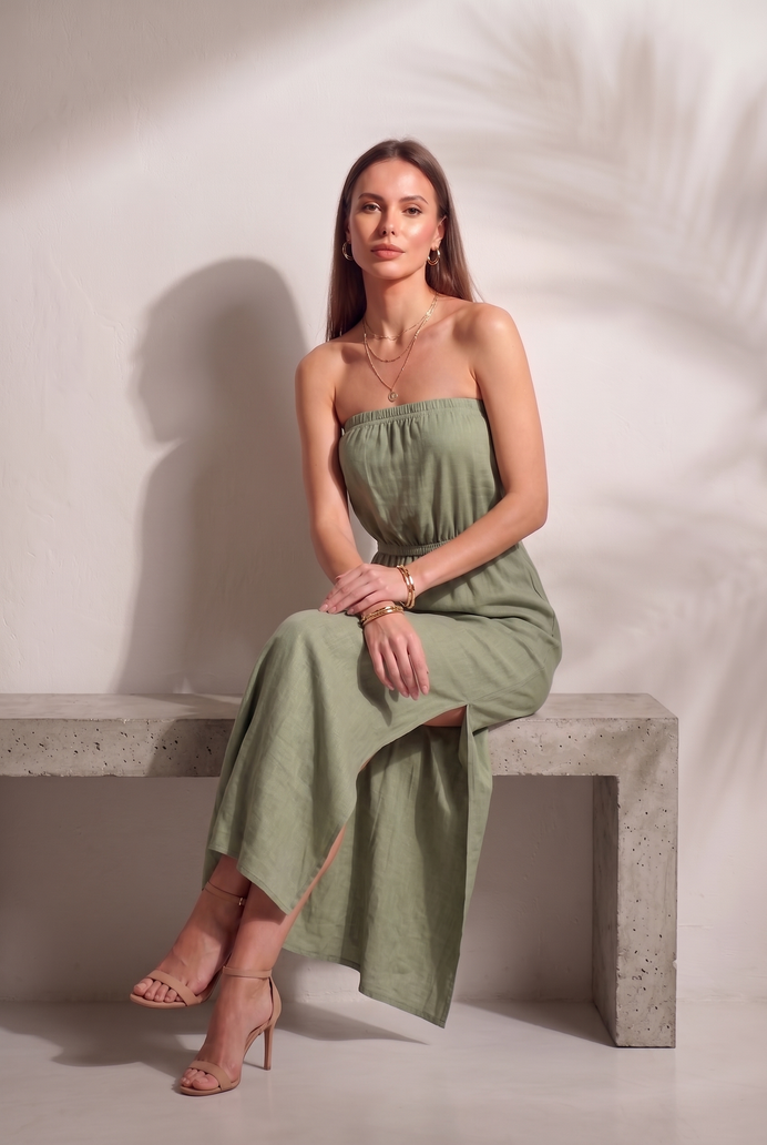 Cotton Tube Side Slit Long Dress