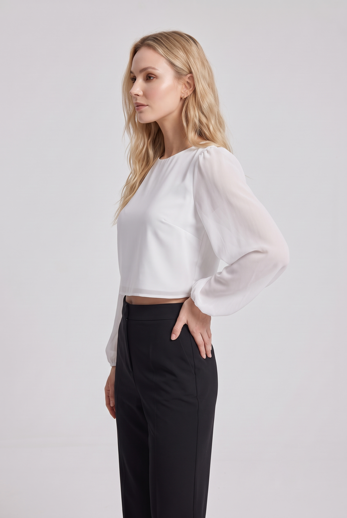 Chiffon Balloon Sleeve Crop Top