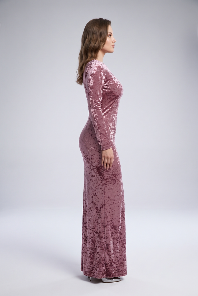 Korean Crushed Velvet Fish Cut Gown