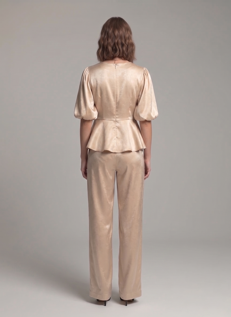 Balloon Sleeve Satin Co-ord Set