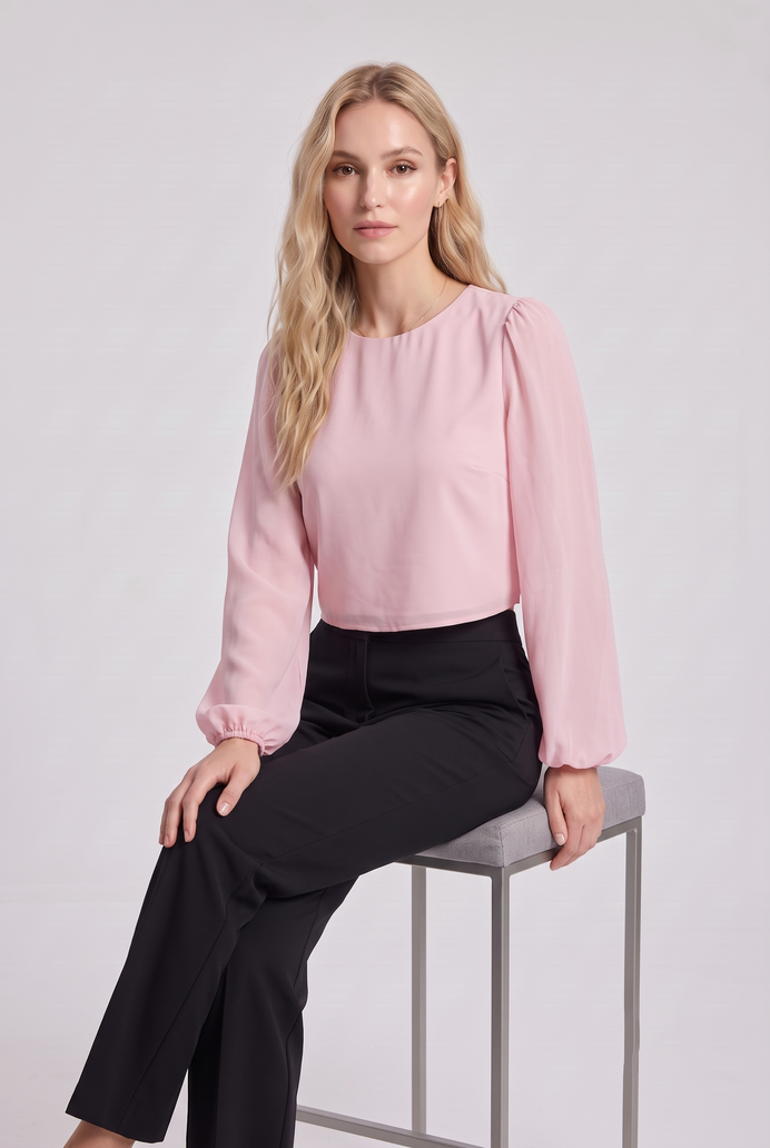 Chiffon Balloon Sleeve Crop Top