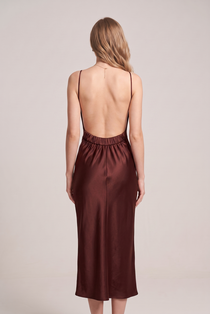 Bodycon Satin Cowl Neck Backless Midi Dress