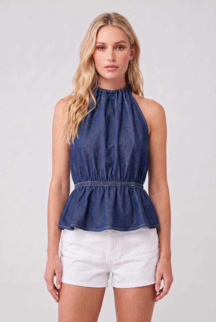 Halter Neck Denim Crop Top
