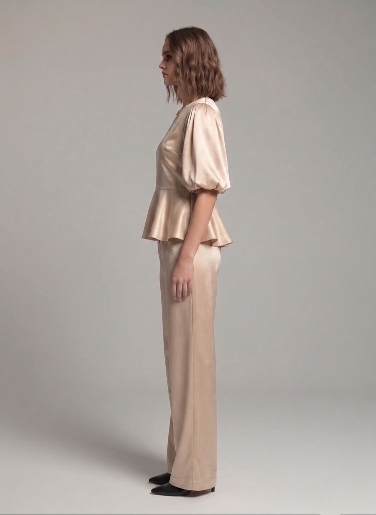 Balloon Sleeve Satin Co-ord Set