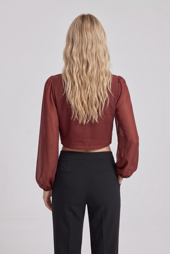 Chiffon Balloon Sleeve Crop Top