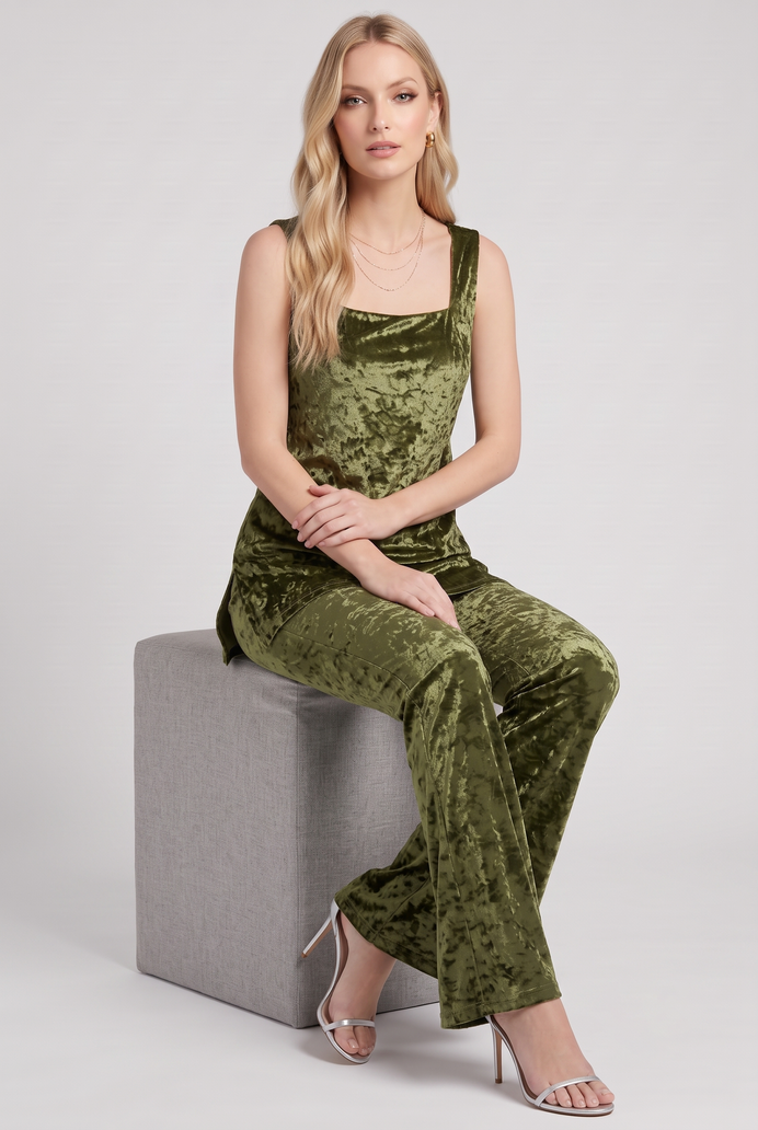 Korean Velvet Sleeveless Co-ord Set