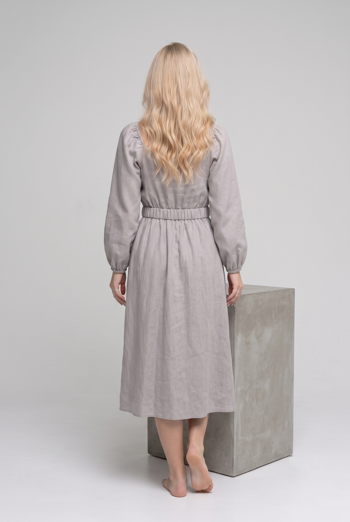 Balloon Sleeve Cotton Flared Midi Dress